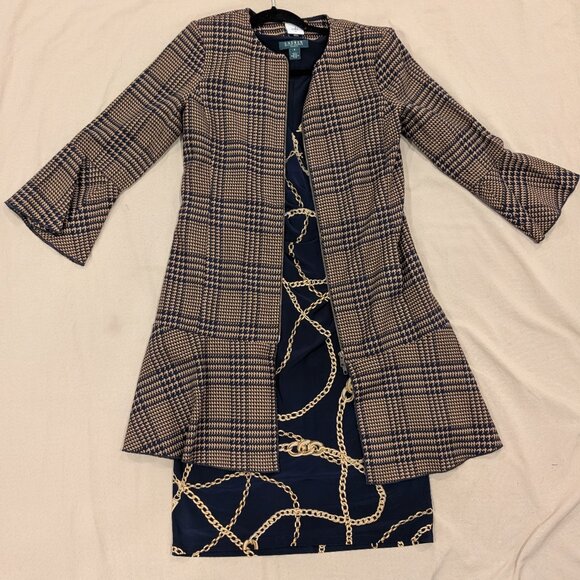 Ralph Lauren Navy Equestrian Chain Print Old Money Wrap Dress - Women's sz 8 - Picture 11 of 14